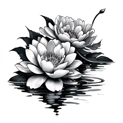 Peonies With Water Lillies