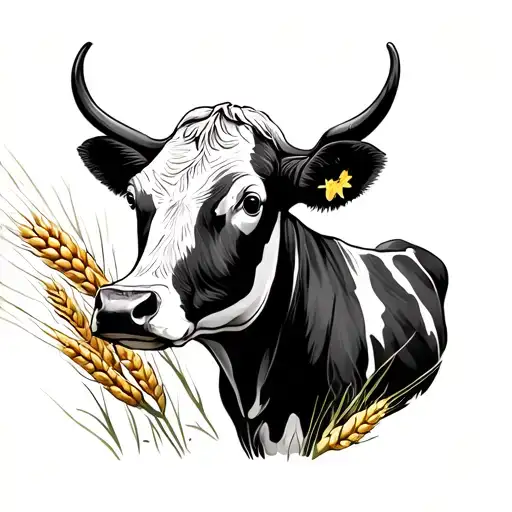 Cow And Wheat Line Art