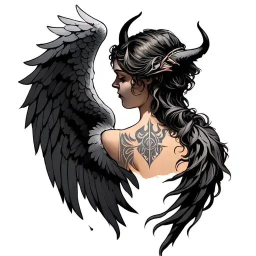 Angel And Devil Wings Neck Tattoo Side
