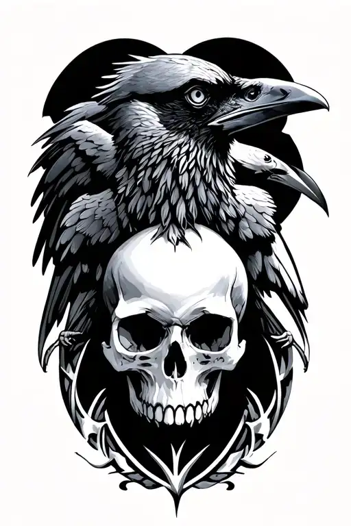 Skull And Raven Perched