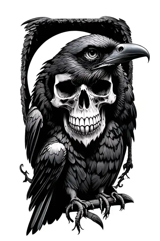 Skull And Raven Perched