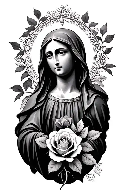 Virgin Mary With Rose Growing