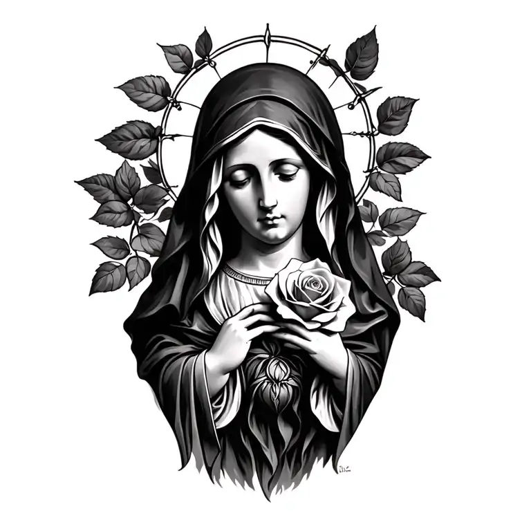 Virgin Mary With Rose Growing