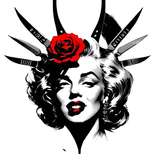 Marilyn Monroe With Red Rose In Hair With Wolverine Blades