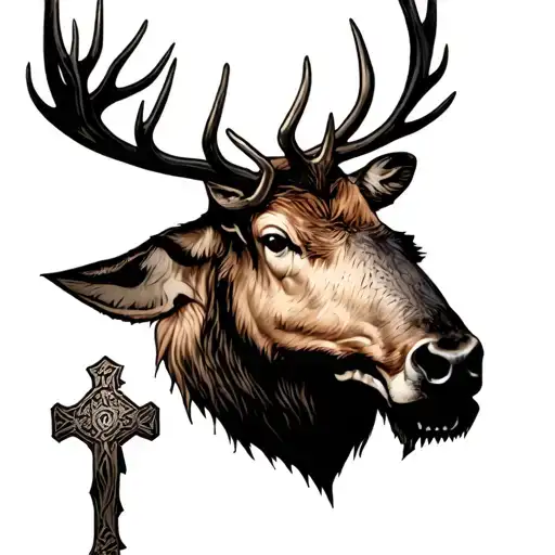 Elk With Cross For Dead Dad