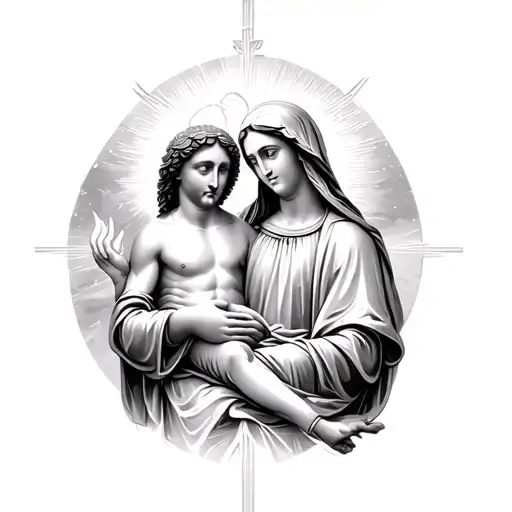 Virgin Mary Holding Jesus With Holy Spirit Above