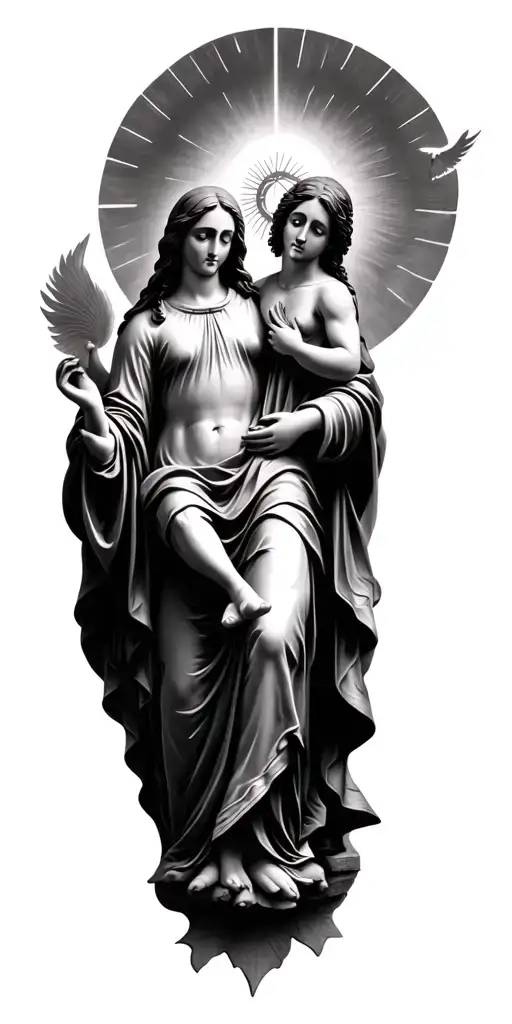 Virgin Mary Holding Jesus With Holy Spirit Above