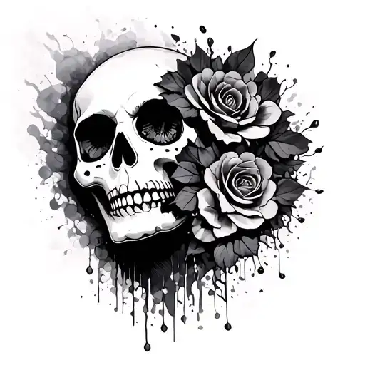 Fine Line La Catrina With Half Skull Fading Away To Dust