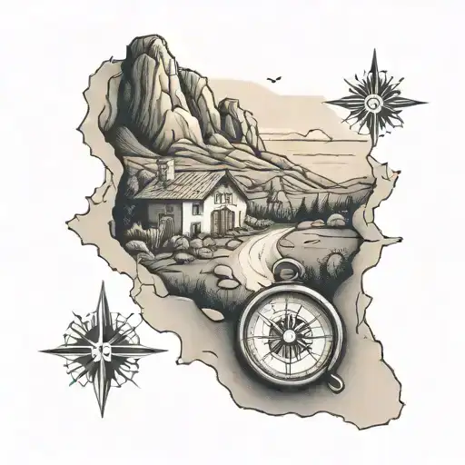 Stone Road Leading Home With Small Compass