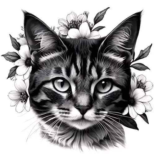 Cat And Flowers