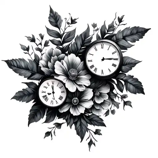 Large Floral With Clocks In The Leaves