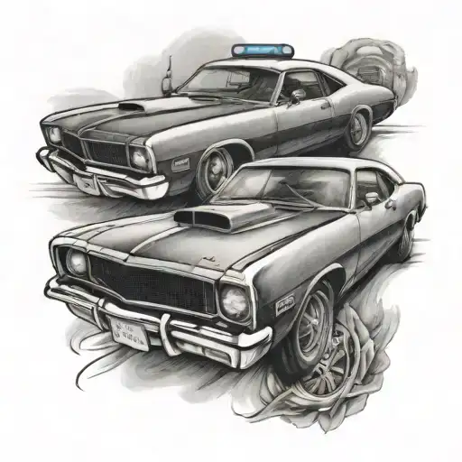 Design A Tattoo With A Police Detective Badge And A Vintage Muscle Car