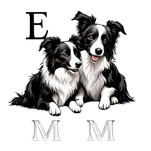 Two Border Collie Playing With My Two Daugthers Names Initial E And M