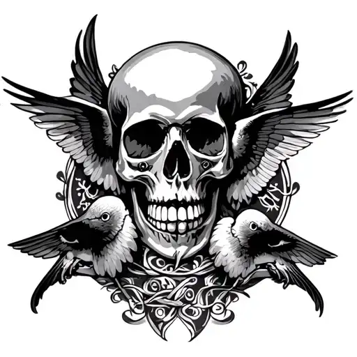 Skull And Swallows Sleeve