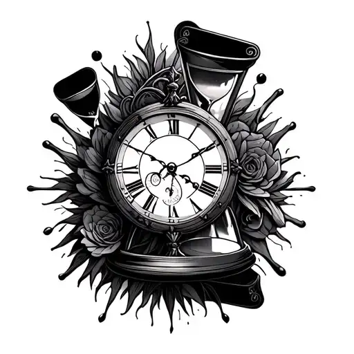 Clock And Cards And Hourglass