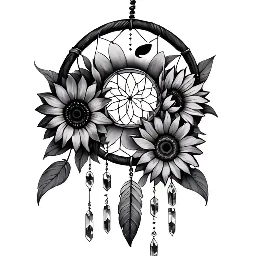 Dreamcatcher With Sunflowers Crystals And A Crescent Moon