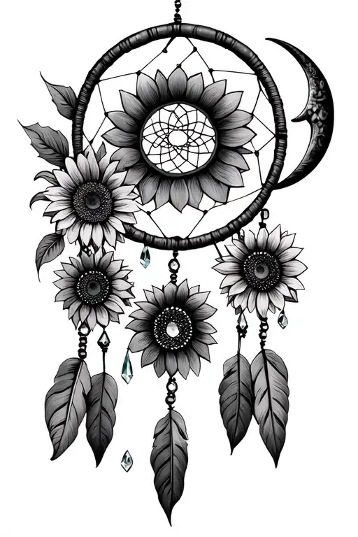 Dreamcatcher With Sunflowers Crystals And A Crescent Moon