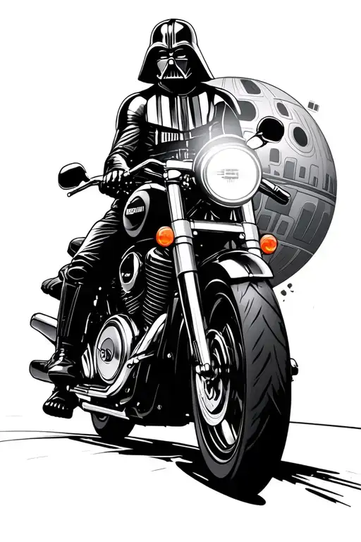 Darth Vader Riding Triumph Rocket 3 Motorcycle Towards Death Star