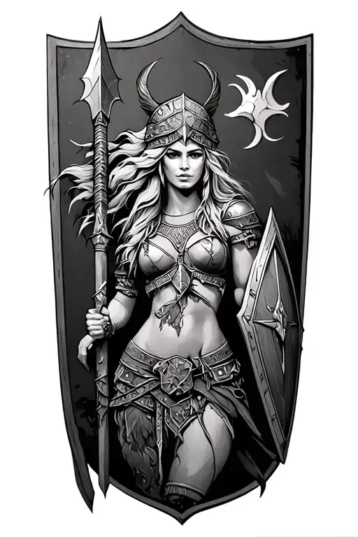 Amazon Warrior With Spear And Shield Adorned