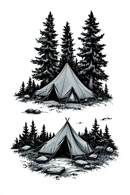 Tent And Camping Scene