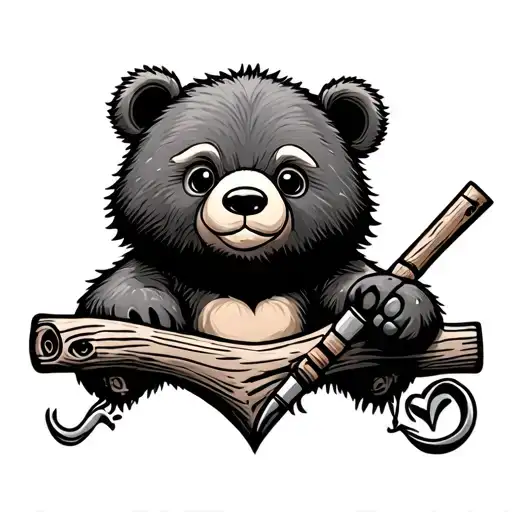Cute Bear Fishing Wood Tools Heart