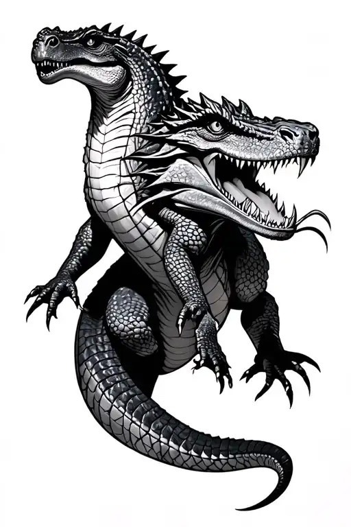Create A Tattoo Of A Crocodile A Komodo Dragon And A Dragon Angry And Furious