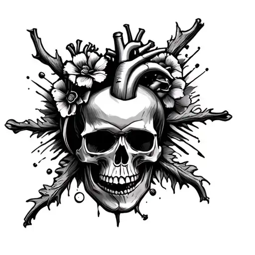 Skull With Real Heart