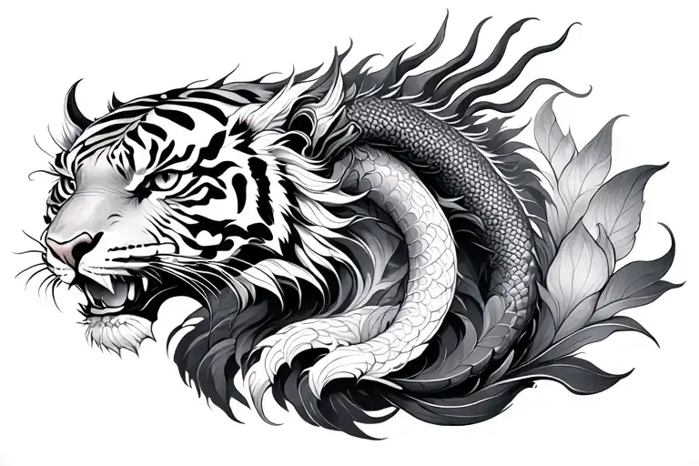 Tiger And Dragon With Lotus Mandala