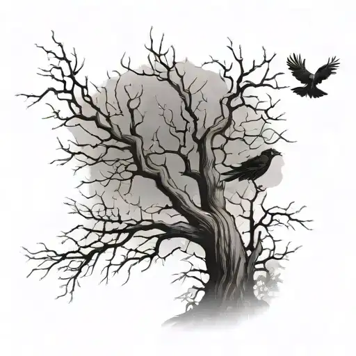 A Dry Tree With Some Crows