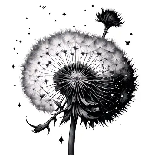 Delicate Dandilion Tattoo With A Scorpio And Pisces Constellation