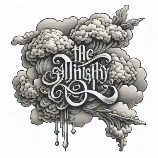 The Word Almighty In Clouds Bunched Together