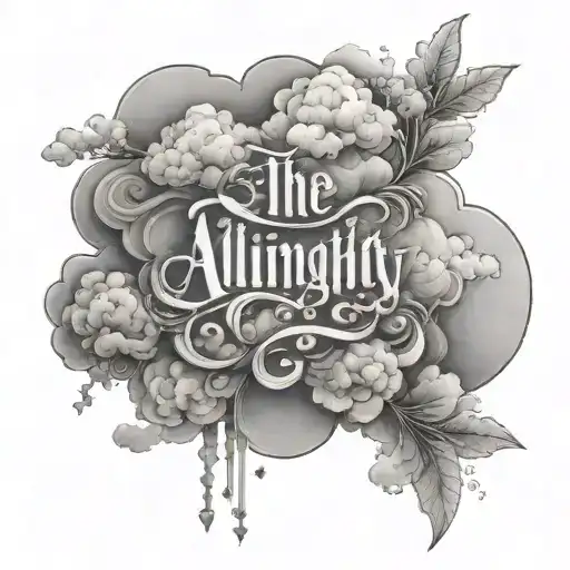 The Word Almighty In Clouds Bunched Together