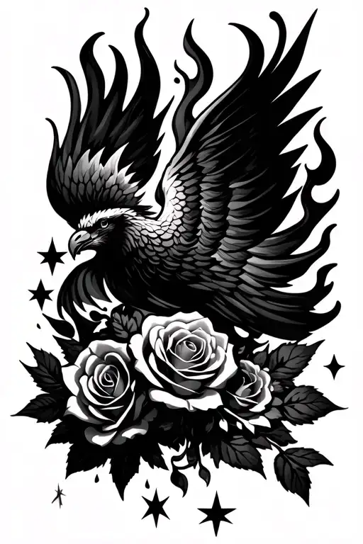 Roses And Phoenix And Stars And Flames Shooting