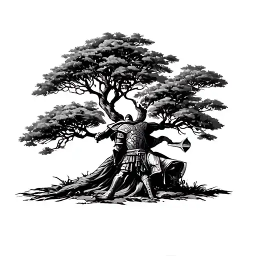 Gladiator Infront Of A Tree Growing