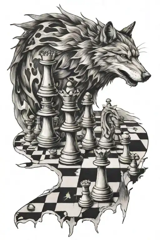 A Chess Board Being Overlooked By A Lone Wolf