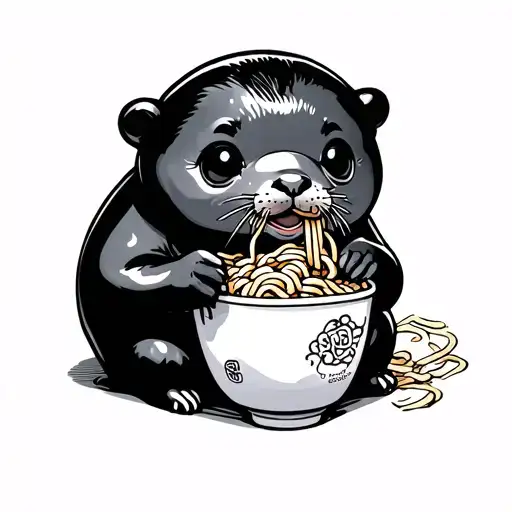 Happy Baby Seal Eating Ramen