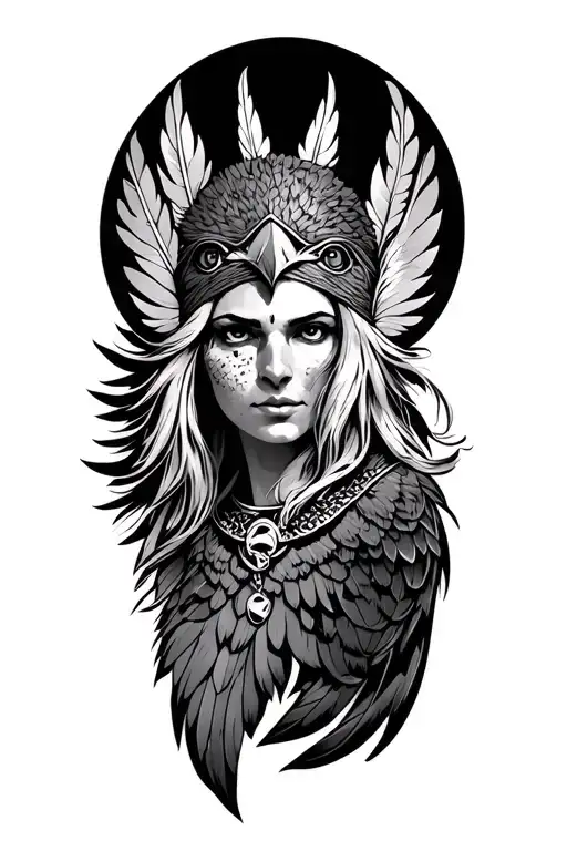 Freyja Norse Goddess Face Surrounded Falcon Feather Headwear And Necklace