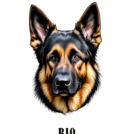 German Shepherd Dog Face With Name Rio Made Entirely