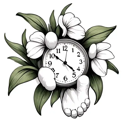 Clock Snowdrop Flower Baby Feet