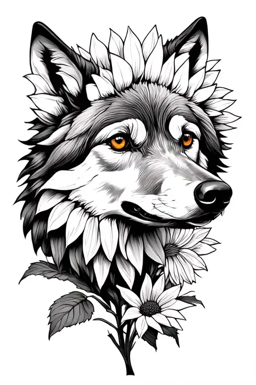 Sunflower Floral Wolf