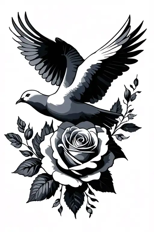 Roses And Dove Flying