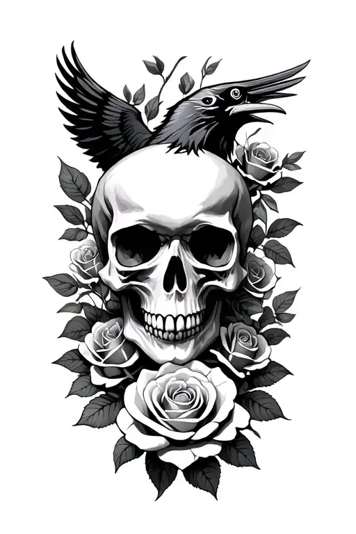 Skull Ravens Roses Growing