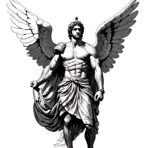 Muscly Roman Soldier Icarus Pose With Wings