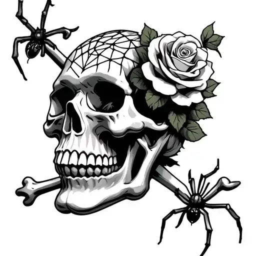 Skull With Bones And Roses Spider Web And Spider Tattoos The Bandit Clown