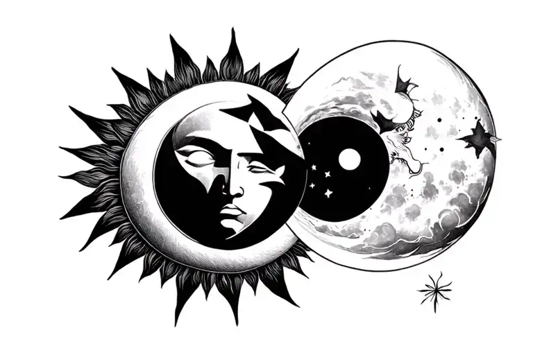 The Sun And The Moon As Symbols Clashing Against Each Other