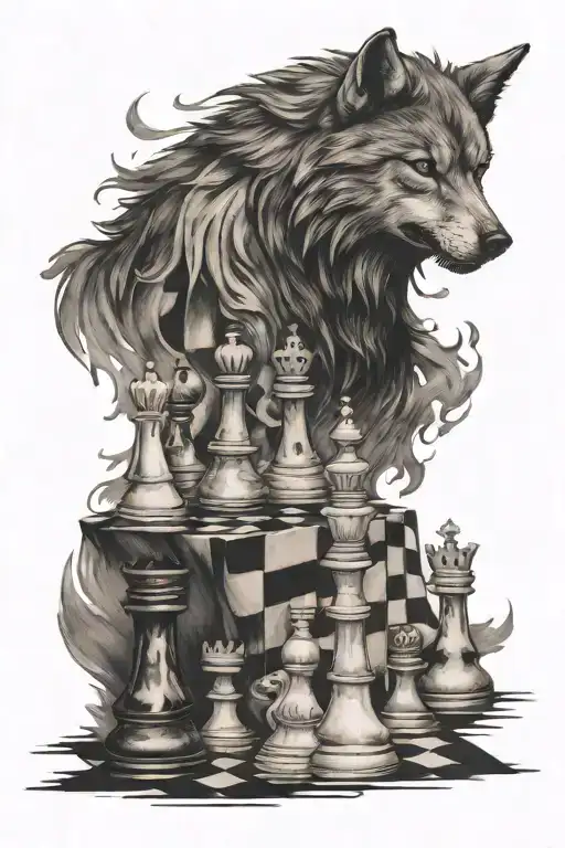 A Lone Wolf On Top Of A Chess Board