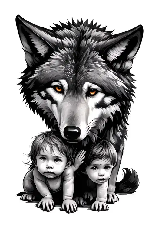 Wolf Protecting A Child