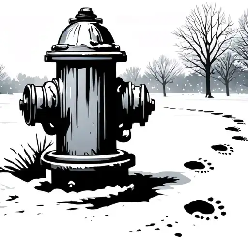 A Fire Hydrant With Footprints In The Snow Leading Away From The Hydrant