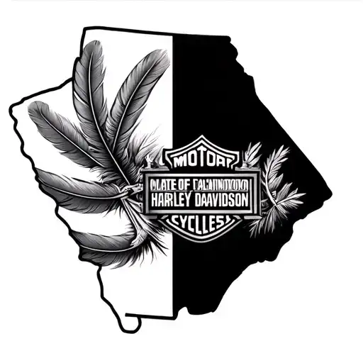 State Of South Carolina Flag With Feathers Police Badges And A Harley Davidson Motorcycle
