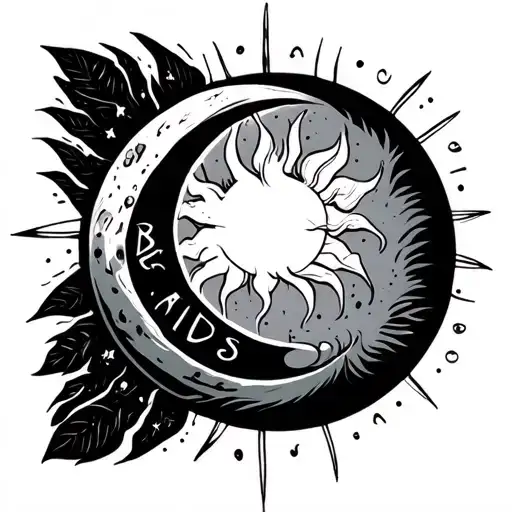 Moon And Sun Tattoo Thin Line With The Word Benavides